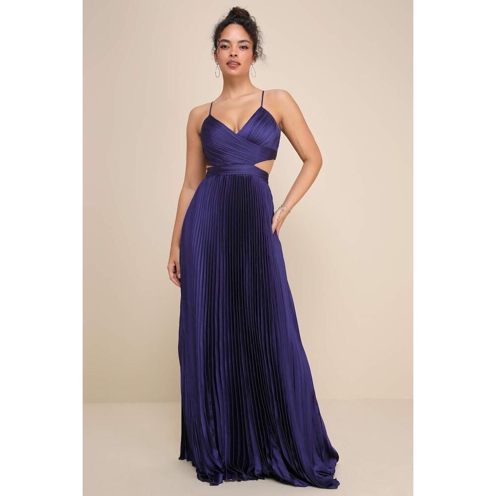 Got the Glam Navy Blue Pleated Cut out Maxi Dress NWOT